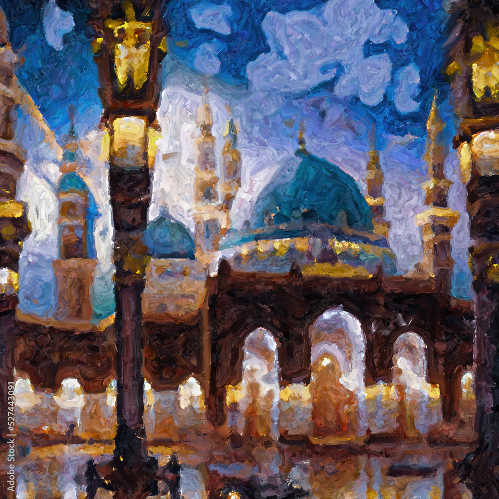 Masjid al Nabawi islamic original painting Makkah Madina, Aqsa Haram
