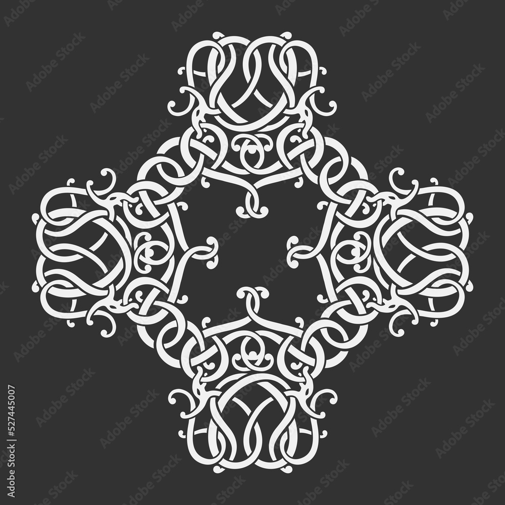 Scandinavian or viking style background. Abstract ornament in style celtic knot. Mandala decorative pattern. Hand drawn vector illustration. Design element for stickers, tattoo, clothes.