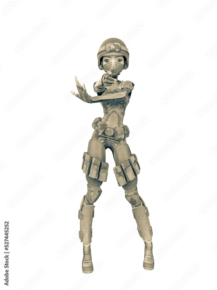 soldier girl cartoon girl in action with pistol finger full view soldier girl cartoon girl in action with pistol finger full view