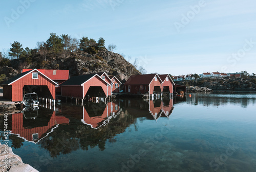Scenic View Of Boathouse Row On Seaside Against Sky In Norway Fototapet