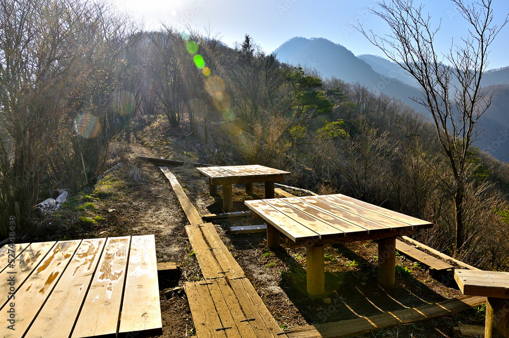 丹沢の大室山　新緑の犬越路より小笄、大笄、檜洞丸を望む
丹沢　大室山　犬越路より左から小笄、大笄、檜洞丸
