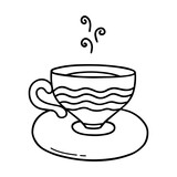 Hand drawn cup of coffee or tea doodle. Tea time in sketch style. Vector illustration isolated on white background