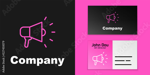 Pink line Megaphone icon isolated on black background. Speaker sign. Logo design template element. Vector