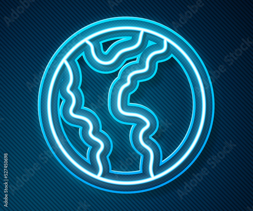 Glowing neon line Global economic crisis icon isolated on blue background. World finance crisis. Vector