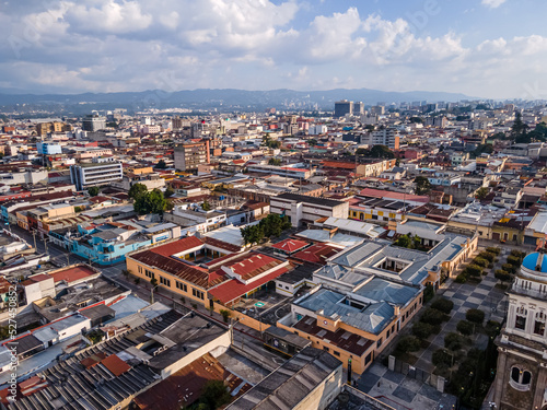 Beautiful aerial view of Guatemala City - Catedral Metropolitana de Santiago de Guatemala  the Constitution Plaza in Guatemala