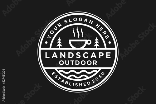 Cafe outdoor logo design vintage badge line art style typography