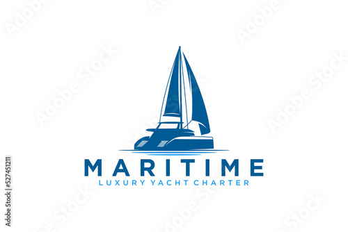 Modern sailing ship transportation logo design sail boat