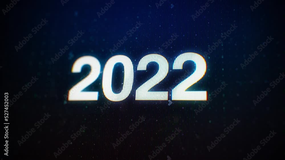 2022 year changing to 2023. White glowing digits on LCD computer screen with shallow focus. 3D render animation. Happy New Year 2023 Countdown. Flip calendar turning through the years 2022 year changing to 2023. White glowing digits on LCD computer screen with shallow focus. 3D render animation. Happy New Year 2023 Countdown. Flip calendar turning through the years