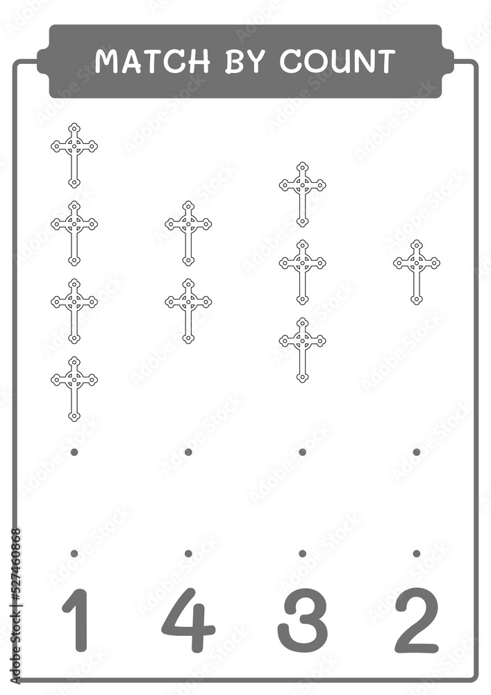 Match by count of Christian cross, game for children. Vector illustration, printable worksheet