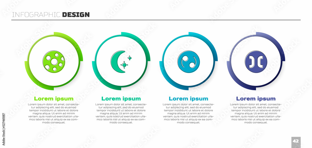 Set Full moon, Moon and stars, Cancer zodiac and Pisces. Business infographic template. Vector - obrazy, fototapety, plakaty 