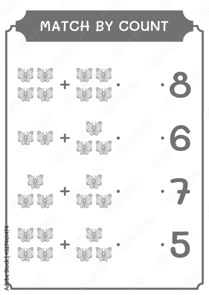 Match by count of Butterfly, game for children. Vector illustration