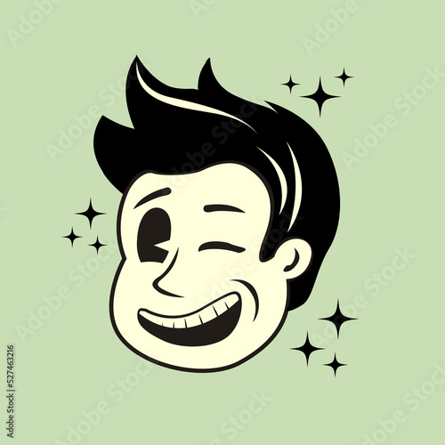 A cheerful winking vintage character cartoon. Vector illustration