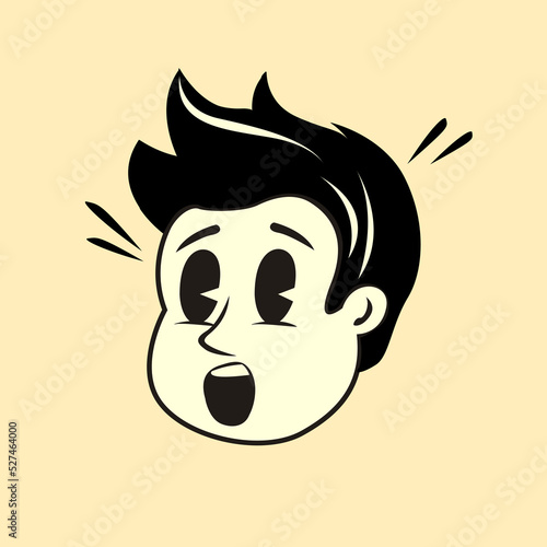 A shocked looking vintage male face cartoon character. Vector illustration