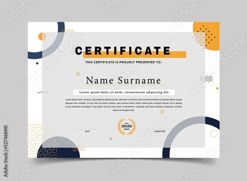 Abstract certificate or diploma. Documents for rewarding successful students, presentation of best at graduation. Reward for completing full course. Template or mockup. Flat vector illustration