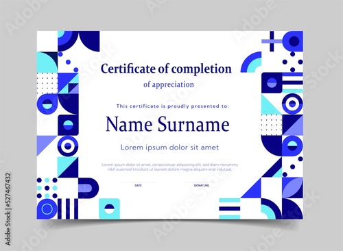Abstract certificate or diploma. Document confirming completion of online courses and training for graduates and most successful students. Mockup, layout or template. Cartoon flat vector illustration