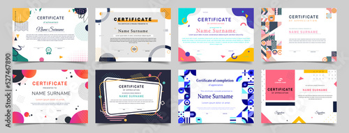 Certificate of Appreciation. Collection of documents for students, award for completing studies, education and online webcourse. Cartoon flat vector illustrations isolated on white background