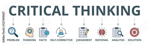 Critical thinking banner web icon vector illustration concept for the analysis of facts with an icon of problem, thinking, facts, self-corrective, judgment, rational, analysis, and solution