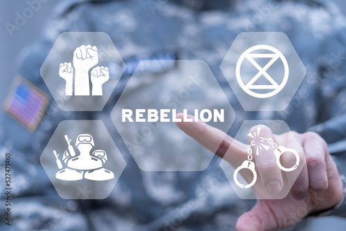 Rebellion, rescue, liberation, victory, fight, protest military concept. Extinction Rebellion. Armed suppression of riot and protest. War crimes against humanity. photo