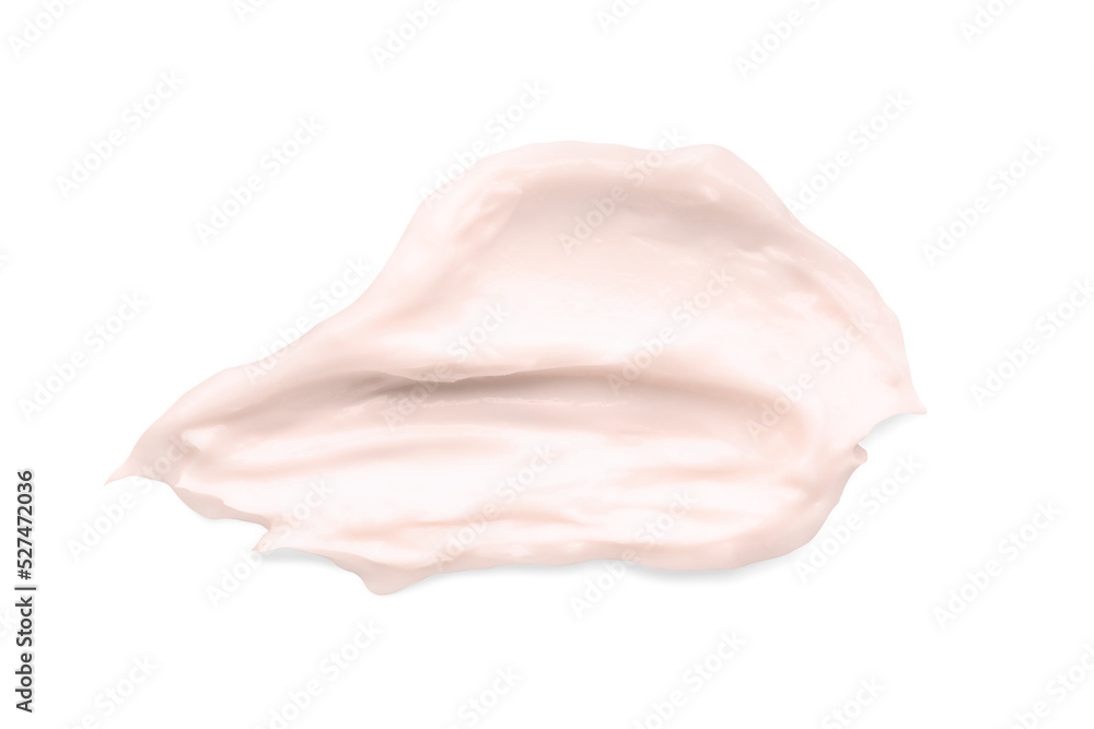 Sample of face cream on white background, top view