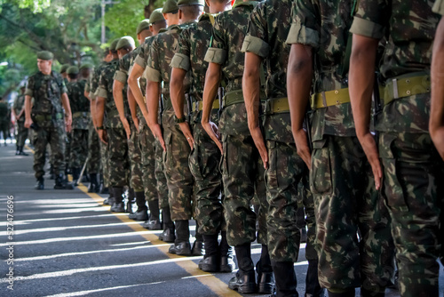 Obraz na plátně Brazilian Army soldiers during military parade in celebration of Brazil independence in the city of Salvador, Bahia