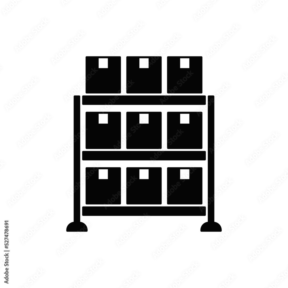 warehouse racking icon in black flat glyph, filled style isolated on white background warehouse racking icon in black flat glyph, filled style isolated on white background