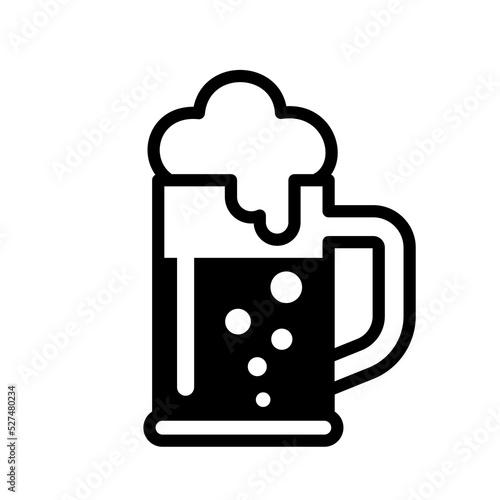 Beer mug icon. White and black illustration.