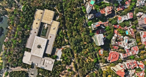 Mexico City Aerial v90 vertical top down view, drone fly along ruben dario towards auditorium capturing bosque de chapultepec park and residential buildings - Shot with Mavic 3 Cine - January 2022 photo