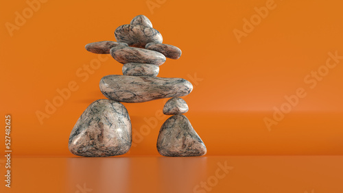 Photography 3D Illustration of a Rock Inuksuk Isolated Over Orange Background