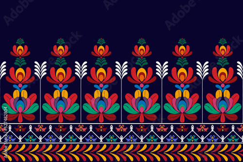 Ikat floral Hungarian polish Moravian folk ethnic seamless pattern design. Aztec fabric carpet boho mandalas textile motif decor wallpaper. Tribal flower native traditional embroidery vector 