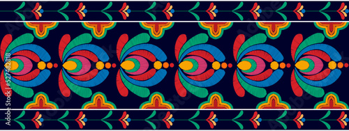 Ikat floral Hungarian polish Moravian folk ethnic seamless pattern design. Aztec fabric carpet boho mandalas textile motif decor wallpaper. Tribal flower native traditional embroidery vector 
