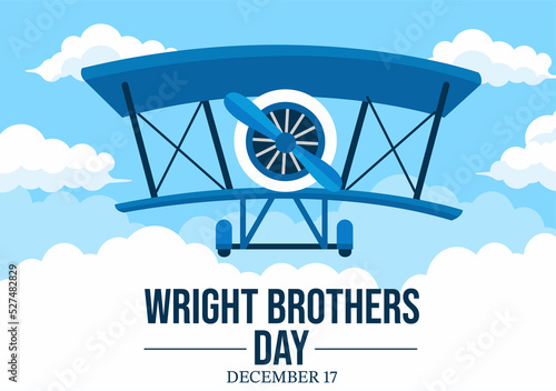 Wright Brothers Day on December 17th Template Hand Drawn Cartoon Illustration of the First Successful Flight in a Mechanically Propelled Airplane