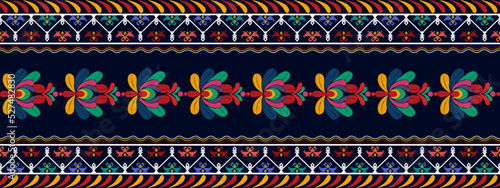 Ikat floral Hungarian polish Moravian folk ethnic seamless pattern design. Aztec fabric carpet boho mandalas textile motif decor wallpaper. Tribal flower native traditional embroidery vector 