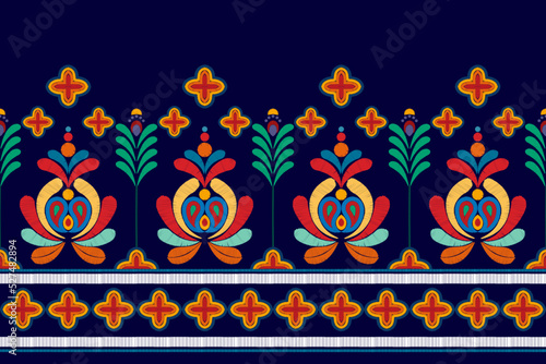 Ikat floral Hungarian polish Moravian folk ethnic seamless pattern design. Aztec fabric carpet boho mandalas textile motif decor wallpaper. Tribal flower native traditional embroidery vector 