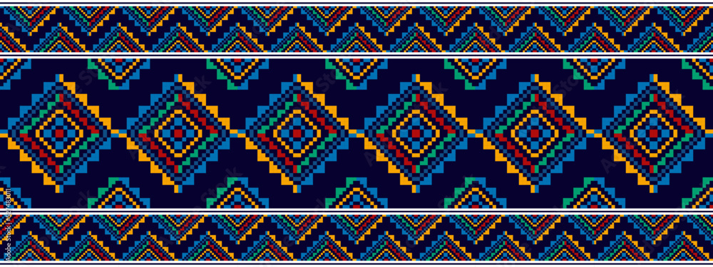 Ikat floral Hungarian polish Moravian folk ethnic seamless pattern design. Aztec fabric carpet boho mandalas textile motif decor wallpaper. Tribal flower native traditional embroidery vector 