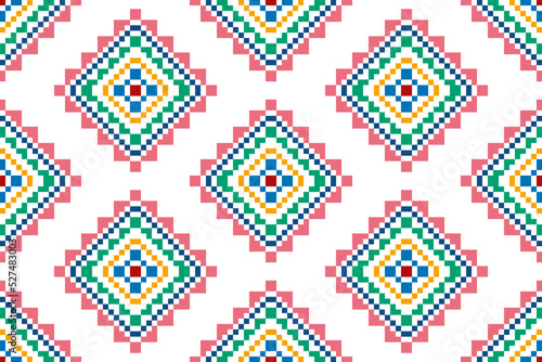 Ikat floral Hungarian polish Moravian folk ethnic seamless pattern design. Aztec fabric carpet boho mandalas textile motif decor wallpaper. Tribal flower native traditional embroidery vector 