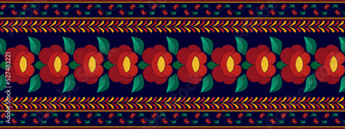 Ikat floral Hungarian polish Moravian folk ethnic seamless pattern design. Aztec fabric carpet boho mandalas textile motif decor wallpaper. Tribal flower native traditional embroidery vector 