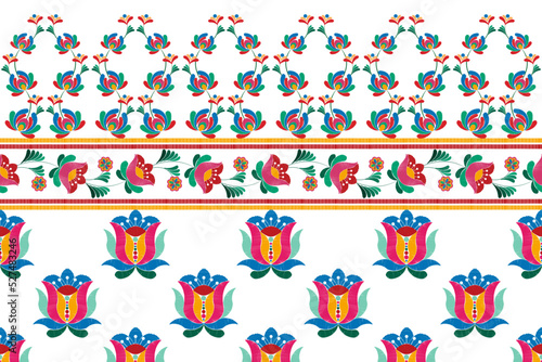 Ikat floral Hungarian polish Moravian folk ethnic seamless pattern design. Aztec fabric carpet boho mandalas textile motif decor wallpaper. Tribal flower native traditional embroidery vector 