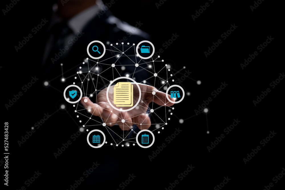 DMS, or Document Management Data System, holding a document icon. corporate data management system. Privacy and data protection Concept of Business Internet Technology. DMS, or Document Management Data System, holding a document icon. corporate data management system. Privacy and data protection Concept of Business Internet Technology.