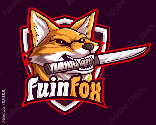 fox bite knife fuinjutsu mascot logo illustration