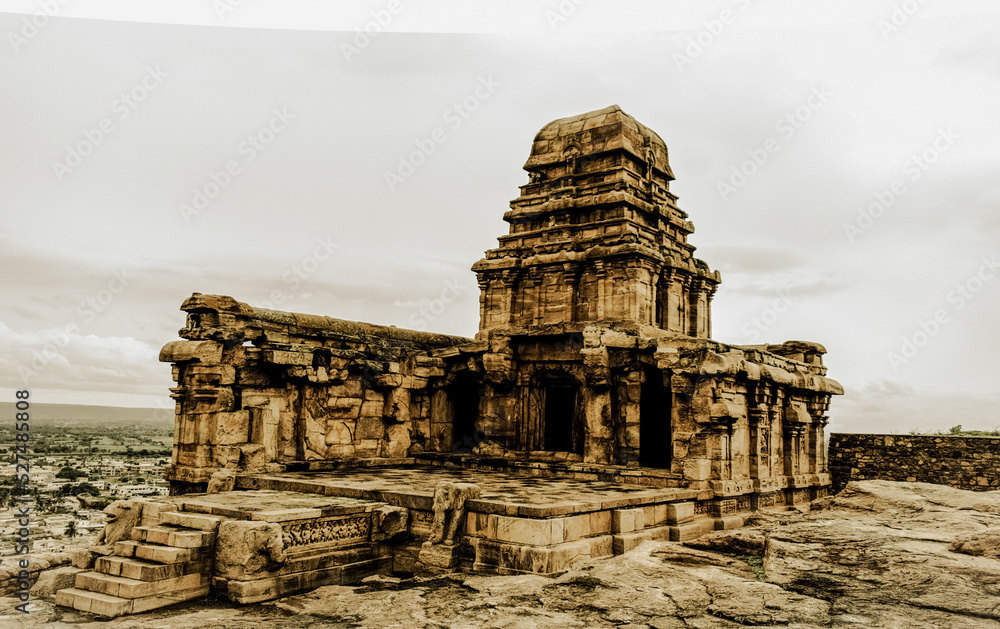 Ancient ruined upper shivalaya Indian temple,Badami,Karnataka