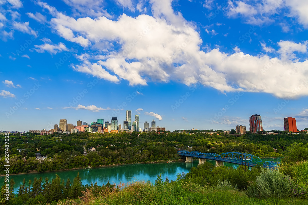 Panoramic Blue Sky Over The Edmonton Skyline And River Valley Panoramic Blue Sky Over The Edmonton Skyline And River Valley