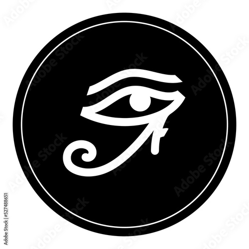 Eye of Ra, Eye of Horus. Egyptian symbol, logo or icon. Print for t-shirts, books or web design. Vector illustration isolated on white background.