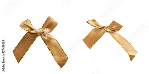 Two golden tied ribbon bows isolated on transparent background