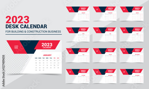 2023 Monthly Desk Calendar Design Template. Abstract Creative Calendar Design. photo