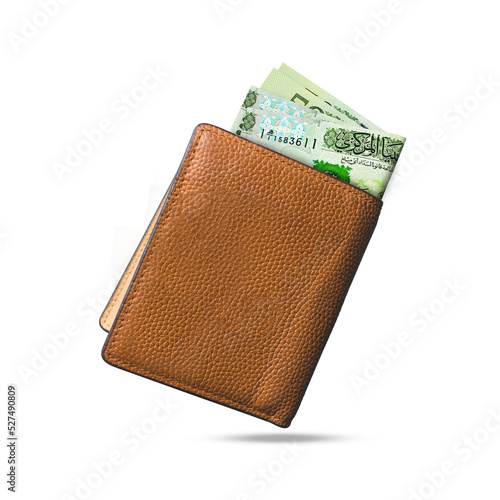 Εκτύπωση καμβά 3D rendering of Libyan dinar notes popping out of a brown leather men’s wallet