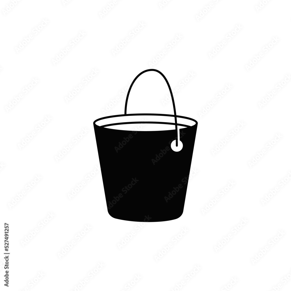 Bucket, pail icon in black flat glyph, filled style isolated on white background Bucket, pail icon in black flat glyph, filled style isolated on white background