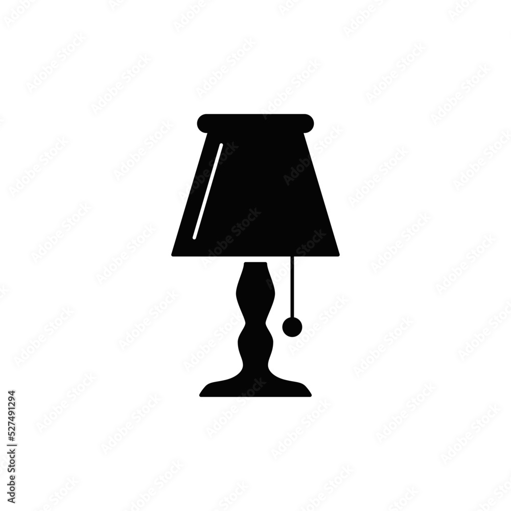 Desk lamp icon in black flat glyph, filled style isolated on white background Desk lamp icon in black flat glyph, filled style isolated on white background
