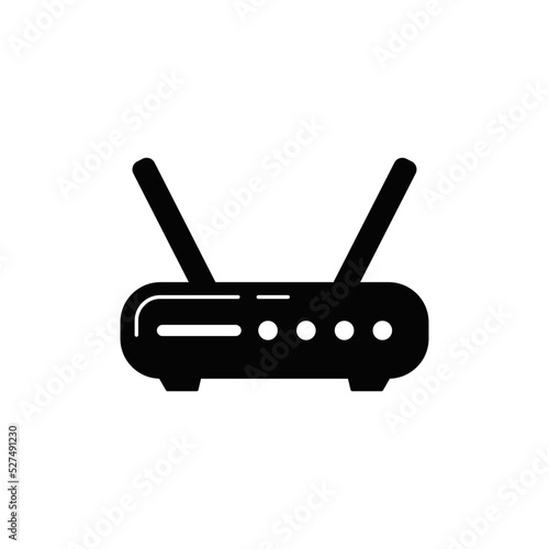 wifi router, wifi modem icon in black flat glyph, filled style isolated on white background