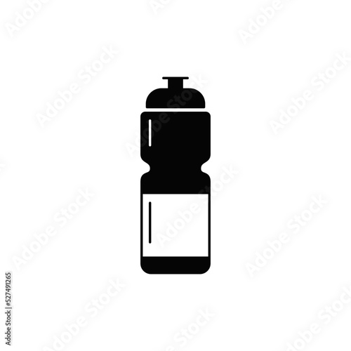 Energy drink water bottle icon in black flat glyph, filled style isolated on white background