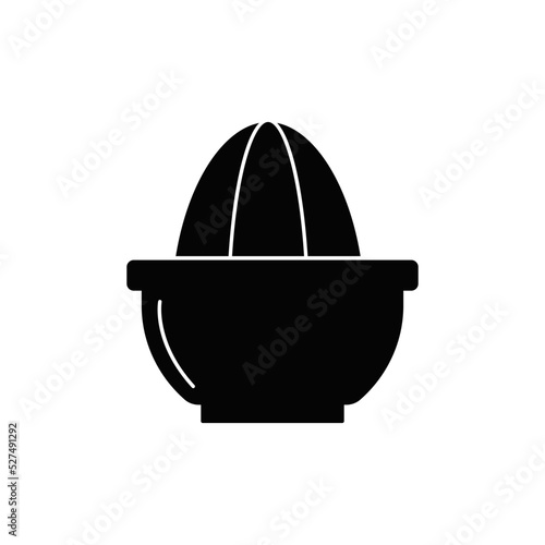 Citrus press, lemon squeezer, manual juicer icon in black flat glyph, filled style isolated on white background
